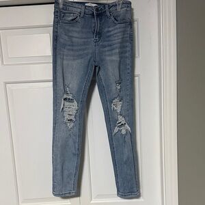 Trendy Light Blue Distressed Women's Skinny Jeans